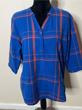UG Apparel Women’s Blue Orange Plaid V~Neck Florida Gators Cotton Tunic Sz M